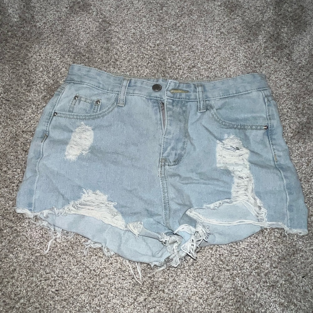 SHEIN Light Blue Ripped Jean Shorts